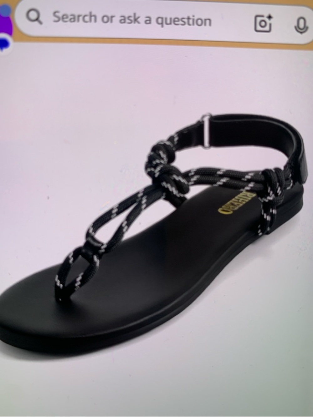 Amazon Black Rope T-Strap Sandal with White Stitching
